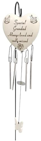 Special Grandad Hanging Wind Chime - Graveside Memorial Decoration Tribute Plaque - 27 x 8.5cm - With Metal Ground Stake Outdoor Garden - Grandparent Family Member