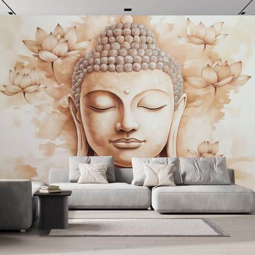 DLERFLOVR Papel Pintado Panorámico, 400x280cm Estatuas De Buda Fotomurales Seda Cultura Budista Decoración de Pared Grandes Paredes Póster para Sala de Estar, Estudio