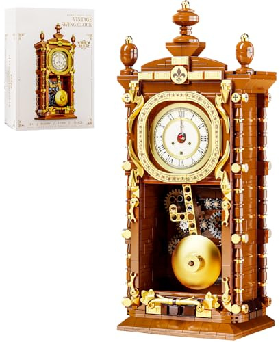 HJPLPXH Retro Pendulum Clock Building Block Set,A Toy with Real Clock Function and Linked Mechanical Pendulum,Better Gift for Adults Teens Kids