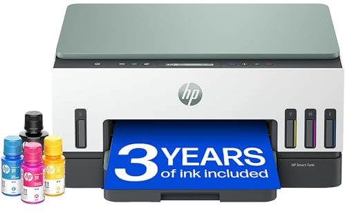 HP Smart Tank 7007, Imprimante Multifonction Jet d’Encre Couleur, A4, Wi-FI, Impression Recto-Verso Automatique, Numérisation et Copie, Jusqu’à 3 Ans d’Encre Inclus, Blanche