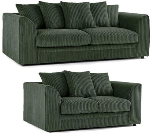 Chicago 3-Seater and 2-Seater Corduroy Sofa Set, Many Colours (GREEN, 3+2 SET)