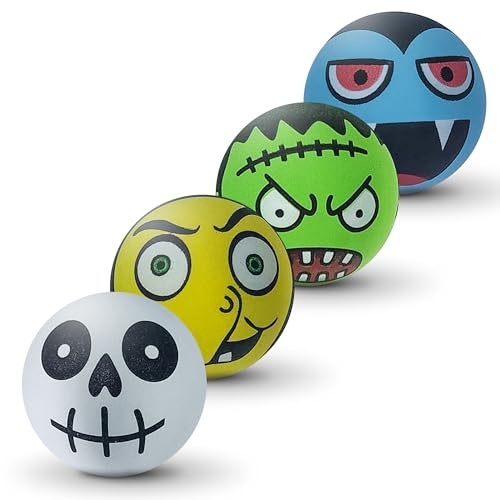 SPORTSPET Monsters Mini Bounce Natural Rubber Dog Balls, PACK OF 4 (45mm) | Small Dog & Puppy Rubber Balls, Non-Toxic, Floats in Water, for Toy Breeds, Pumpkin, Mummy, Vampire & Skeleton