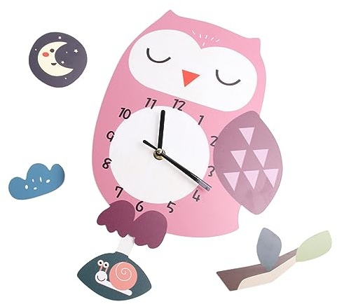 POPETPOP Reloj de Pared Infantil Búho Silencioso Diseño de Dibujos Animados para Guarderías y Decoración de Habitaciones