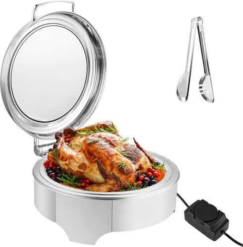 YUCHENGTECH Calentador de Comida Buffet Electrico Capacidad 6L Chafing Dish Buffet Electrico Acero Inoxidable con Temperatura Ajustable y Tapa de Cristal para Buffet de Catering y Fiestas 400W