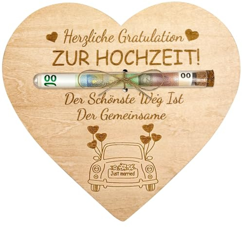 Hochzeitsgeschenke für Brautpaar, Verpackung für Geldgeschenke zur Hochzeit | Geldgeschenke Verpackung mit Reagenzglas, Geldgeschenk Hochzeit Set, Wunderschön Hochzeitskarte Holz für Braut Bräutigam