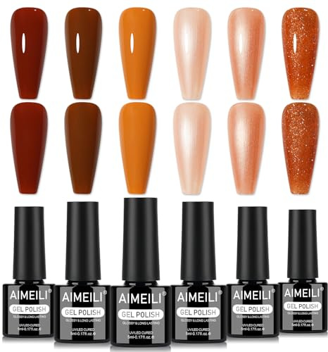 AIMEILI Höstgel nagellack set 6 st, grymhetsfri, vegan, blötlägg av UV LED gelnagellack nagelkonst manikyrsalong gör-det-själv för kvinnor – kit 100