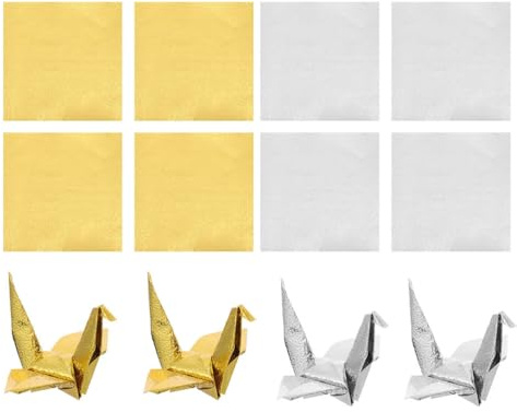 200 Blatt Origami Papier, Origami Papier 10 x 10 cm Quadratisch Einseitig Selbstgemacht Faltpapier 10cm Silber Gold Geschenk für Kinder Erwachsene Robust Langlebig