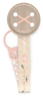 Suavinex, Catenella portaciuccio in tessuto per neonati, design fronte/retro, con chiusura a clip, a partire da 0 mesi, per neonati, collezione Wild&Free, rosa