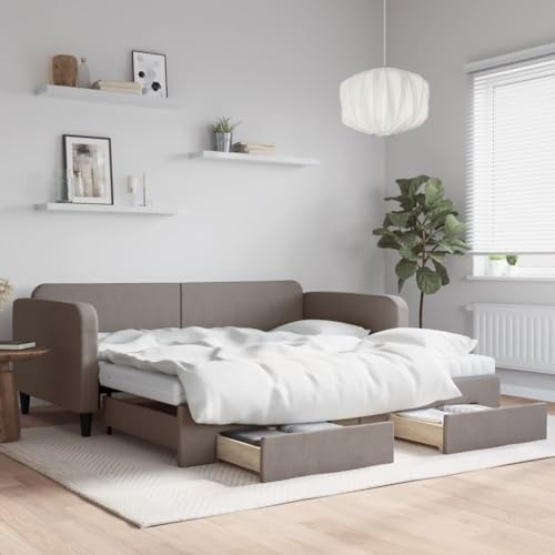 Runheo Utdragbar dagsäng, med lådor, taupe, 100 x 200 cm, tygöverdrag, bäddsoffa med skummadrass, möbler för sovrum