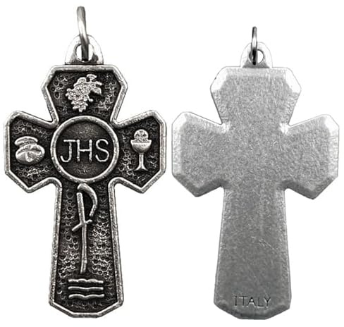 Lot de 2 pendentifs en forme de croix pour première communion - Symboles religieux JHS - Pour la fabrication de bijoux - En argent - Fabriqué en Italie