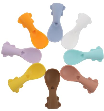 Gatuida Lot de 8 Embouts Cuillère pour Gourdes de Compote, Cuillères Souples en Silicone pour Gourdes de Compote, Idéales pour Les Voyages Et L'utilisation Quotidienne Des Bébés.