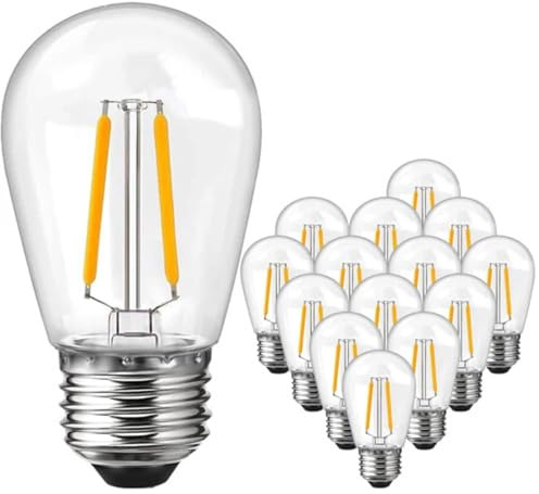 15 Pack E27 2W S14 LED Edison Screw Bulb, Warm White 2200K, Shatterproof, Energy Efficient, for Outdoor & Indoor String Lights, Garden, Wedding, Festival Decor