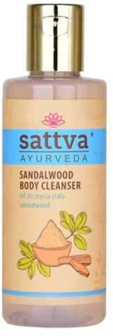 Sattva Ayurveda Sandelholz Duschgel – Mildes Natur Duschgel mit Pflanzlichen Tensiden & Ätherischen Ölen – Feuchtigkeitsspendende Körperreinigung – Ohne SLS SLES – 210 ml