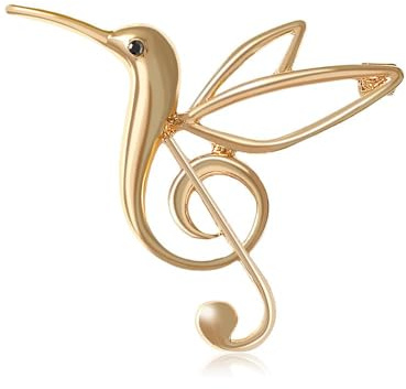 Broche Colibri Note De Musique En Métal Doré – Petit Oiseau Élégant Pour Femme Et Homme –Délicat Pour Robe Costume Sac Ou Veste – Accessoire De Mode Bijou Tendance Cadeau