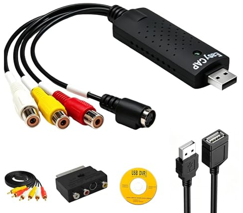 Convertitore da VHS a Digitale,Convertitore di Grabber Video,USB 2.0 Scheda Acquisizione Video,Cattura Video Analogico Digitalizza File Audio da VCR,DVD,VHS Hi8 in Formato MP4/AVI per l'archiviazione