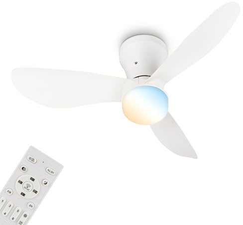 BRILONER - LED Deckenventilator mit Beleuchtung, Fernbedienung, Leiser DC-Motor, 3 Geschwindigkeiten, CCT, Dimmbar, Lampe mit Ventilator, Ventilator Deckenleuchte, Deckenlampe, 78x26 cm, Weiß