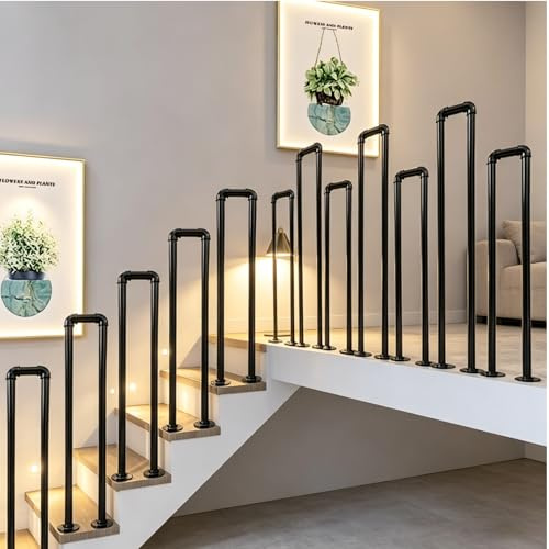 Thalassa U-Shaped Stair Railing, Metal Handrail with Installation Kit, Optional Height 35-115cm, 45CM-Round Corners, Black, Outdoor Steps from Patio Door, for Elderly Outside Steps Garden Exterior