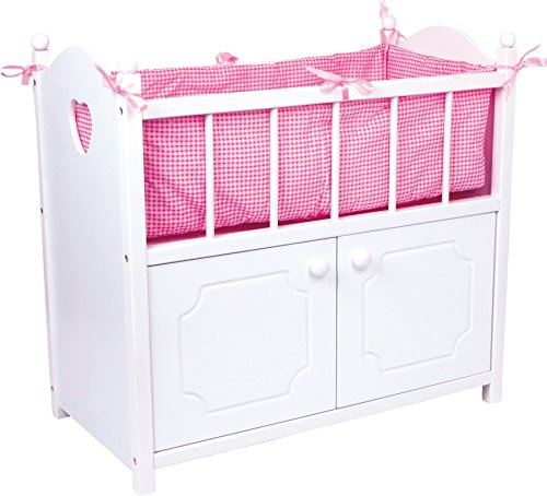 2875 Letto per bambole con armadio small foot, letto per bambole in legno bianco con accessori in tessuto rosa, a partire da 3 anni