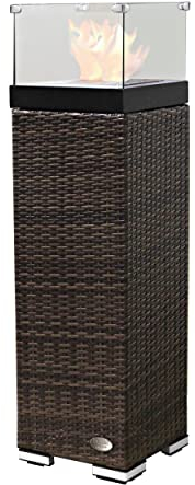 RS Trade® Exclusive Polyrattan Bio Ethanol Kamin Feuersäule Standkamin Alu-Gestell 2L Edelstahlbehälter Indoor Outdoor Feuerstelle mit extra stabilem Stand durch Pendel-Gegengewicht