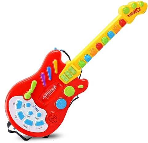 Dimple Kids Handheld Musical Electronic Toy Guitar for Children Plays Music, Rock, Drum & Electric Sounds Best Toy & Gift for Girls & Boys (Red) (Single)
