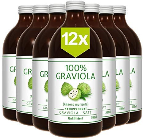 12 x 100% ZUMO DE GUANÁBANA - sin filtrar y vegano (12 x 500 ml), hecho de puré de graviola al 100%. Compra ventaja. Graviola. Soursop. Corossol. Stachelannone.