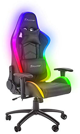 X-Rocker Bravo RGB PC Gaming Chair with Neo Motion LED Lighting, Ergonomic High Back Office Chair, Height Adjustable Seat & Swivel, PU Faux Leather, Black, X-Large