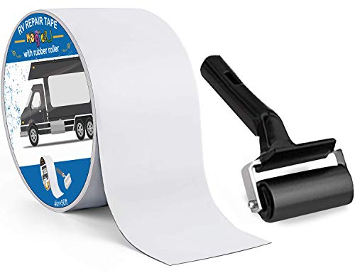 Magic4U RV Motorhome Caravans Roof Sealant Tape 4 x50' feet with Rubber Roller, UV & Waterproof White Seal Tape for RV Roof Repair, Window, Boat Sealing, Truck and Camper Roof Leaks