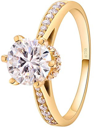 Epinki Echter Schmuck Ring Gelbgold 14K Au585, Ewigkeitsring Memoirering Verlobungsring mit Moissanit 1ct, Rundschliff, 585 Gold Freundschaftsringe Hochzeitsring für Damen, Gold, Gr.47