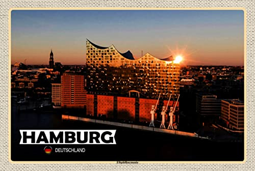 mrdeco Metall Schild 20x30cm gewölbt Hamburg Elbphilharmonie Architektur Deko Blechschild Tin Sign