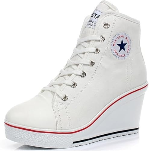 nulala Zapatillas de lona para mujer, con tacón de cuña, zapatillas con altura de tacón, zapatillas de plataforma para correr, para deporte, tiempo libre