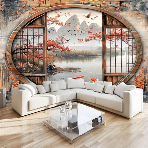 Papel Pintado Pared Moderno 300x210 cm paisaje chino Fotomurales Decorativos Pared Tejido No Tejido Decorativos Murales Fotográfico Moderno Decoración de Paredes