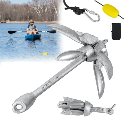 MAYTIIMO 0,7 KG Klappanker 4 Haken Verzinkt Anker Bootsanker mit Karabiner, 10 Meter Ankerleine, Ankerboje und Transportbeutel, Faltklappanker für Boot, SUP, Schlauchboot, Kajak, Kanu