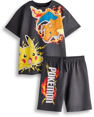Pokémon Set di magliette e pantaloncini Boys | Kids Dark Grey Short Sleeve Graphic Tee & Bottoms Clothing Bundle | Pokeball di Pikachu Charizard Completo Outfit coordinato