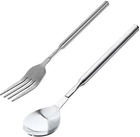 Wjelet 2Pcs Extendable Fork Spoon,Long Forks and Spoons Extends to 25, for BBQ, Fruit