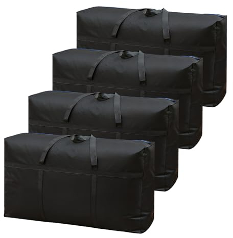 WOPPLXY Umzugskartons, groß, stark, schwarz, große Aufbewahrungstaschen mit Reißverschluss, robuste Packtasche für Kleidung, Bettdecken, Decken, Bettwäsche, Unterbett, 4 Stück