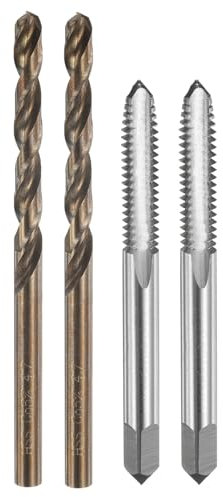 sourcing map Tap and Drill Bit Set, 2pcs M6 x 1.25 Metric Straight Flute Thread Screw Taps & 2pcs 4.7mm Twist Drill Bits, Uncoated/Roasted Yellow HSS-6542/M35 HSS-CO Tapping Threading Tool