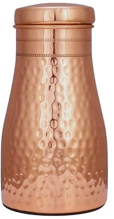 CRAFTSTRIBE Handcrafted Pure Copper Water Pot | Bedside Pot with Glass | Hammered Finish |Pure Copper Water Pitcher for Gifting home Sports & Yoga Flask with Tumbler -950 ml (34 Oz)