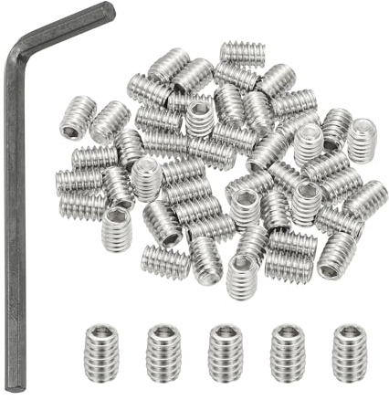 PATIKIL 1/4-20x3/8 Internal Hex Socket Set Grub Screws, 50 Pcs 304 Stainless Steel Cup Point Set Screw with Hex Key Wrench for Door Handles Bathroom Fixtures