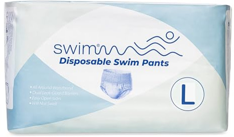 SWIMMM – Engångs badblöjor för vuxna – Storlek L (71–95 kg / 95–135 cm höftmått) – 18 st – Diskret & Hudvänlig – Skydd vid avföringsinkontinens – Säker simning