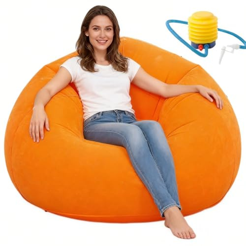 DASIAUTOEM Pouf gonfiabile, poltrona gonfiabile, divano con pompa ad aria, pouf da gioco, per allevare, per adulti e bambini, per soggiorno, cameretta dei bambini, interni ed esterni (arancione)