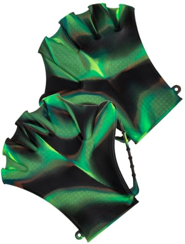 JECOMPRIS Palas de Natación Ajustables de Silicona para Entrenamiento Acuático, Guantes de Buceo Resistentes al Agua en Color Verde Rana, Antideslizantes y Cómodos para Piscina, 1 Par