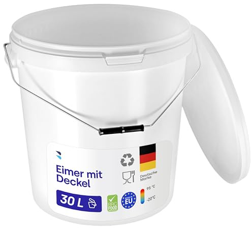 BenBow - Eimer mit Deckel 3X 30 Liter weiß - lebensmittelecht, stabil luftdicht auslaufsicher geruchsneutral - Aufbewahrungsbehälter aus Kunststoff mit Metalgriff - leer - Lagerbehälter - zu Hause