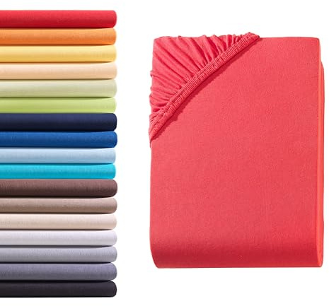 Hometex Premium Textiles Spannbettlaken Spannbetttuch 180-200 x 200 cm, Bettlaken Jersey aus 100% Baumwolle, Matratzen bis 23-25 cm, Oeko-TEX Made IN Green, Rot
