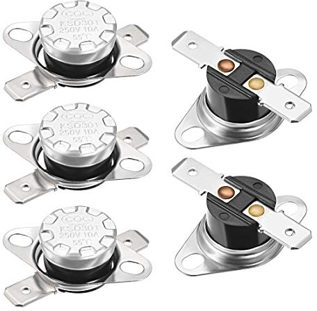 sourcing map Interrupteur contrôle température KSD301 Thermostat 55°C 10A 6,3mm N.O Broche 5Pcs