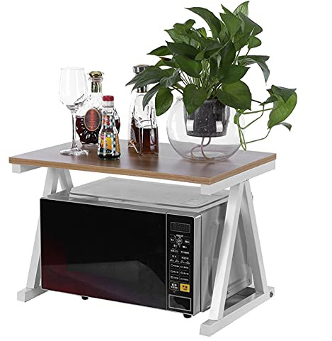 Wakects Regal für Mikrowelle, ausziehbar für Mikrowelle, aus Metall und Holz, Küchenregal für den Ofen, 2 Ebenen, Mikrowellenregal, 57 * 34 * 36 cm (weiß)