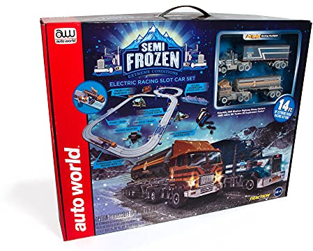 Auto World 14' Semi-Frozen Extreme Conditions Slot Race Set,Peterbilt Conventional w/Standard Freight Trailer-Alaskan Highway Heavy Haulers,SRS339