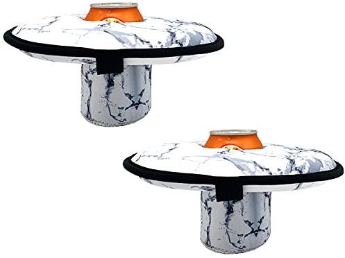 KOSTOO Large Size Neoprene Floating Drink Holder Floating Coaster Pool Drink Holder for Pool Party Water Fun, Fits to Skinny Cans/Bottles and Wide Mouth Cans/Bottles, 2 Pcs (White)