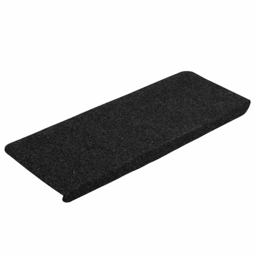 vidaXL Alfombrilla Autoadhesiva de Escalera 15 uds, Alfombra Antideslizante, Protector Amortiguación de Peldaño, Tela Negro 65x24,5x3,5 cm