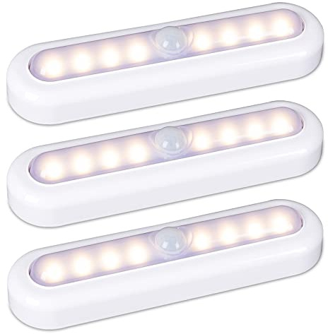 STAR-SPANGLED LED-batteri-belysning, skåplampor med rörelsedetektor, nattlampa med vidhäftning (18 cm, varm vit, 3 stycken)