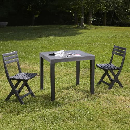 Dmora - Set salotto da esterno Ortisei, Composizione da giardino con 1 tavolo rettangolare e 2 sedie pieghevoli, Salottino indoor e outdoor da Pic Nic, 100% Made in Italy, Antracite